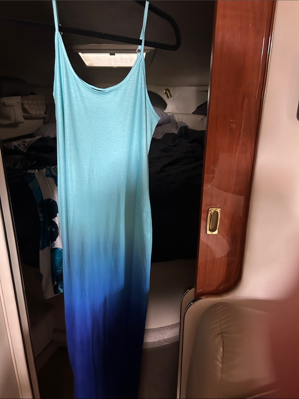 Ombre Blue Maxi Slip Dress - Sleeveless Spaghetti Strap
